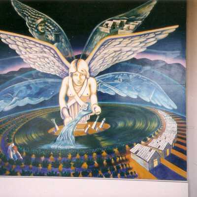 Mural by famed muralist, Judy Baca, on City Hall, 918 Obispo Street, Guadalupe
