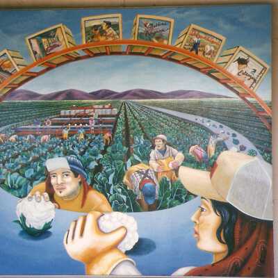 Mural by famed muralist, Judy Baca, on City Hall, 918 Obispo Street, Guadalupe