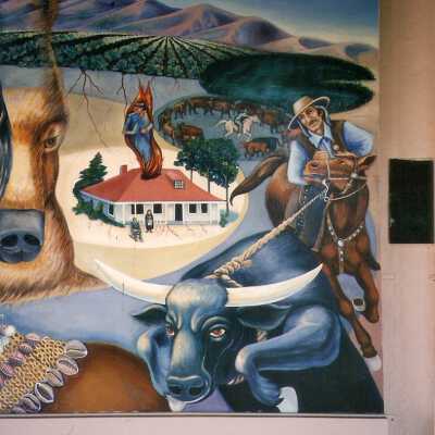 Mural by famed muralist, Judy Baca, on City Hall, 918 Obispo Street, Guadalupe