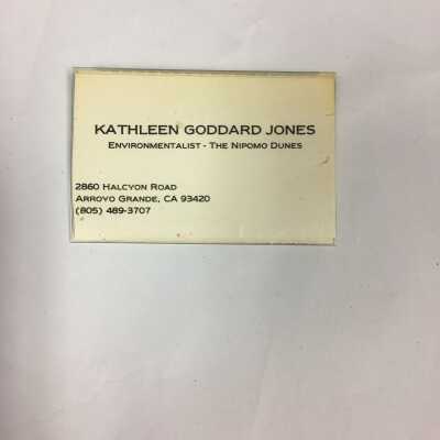 Business card for KGJ environmentalist, The Nipomo Dunes laminated as nametag