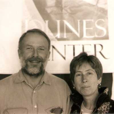 Carl Samuelson and Stephanie Wald, 4" x 6" black and white photograph - Volunteer Appreciation Party at Dunes Discovery Center July 2000