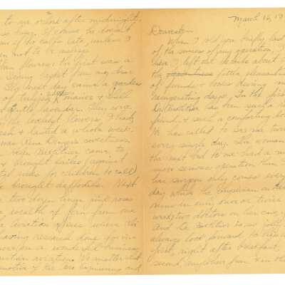 March 16, 1930, New York City, Letter from Kathleen Ali to W.R. Goddard & Family, describing Kathleen's hospital stay and visitors; March 19, 1930, typewritter typed letter from Kathleen Ali to W.R. Goddard & Family, Kathleen leaving the hospital and recovering at home, photo of tree included, envelope included; Christmas Greeting from Mrs. Goddard to Kathleen with drawing and poem; Undated Letter to Ali from unknown writer with newspaper article about the death of the shah in Persia; Letter to Kathleen Ali from Loyala Lee Sanford, authors' agent in New York, letter about stories Kathleen submitted for publishing,