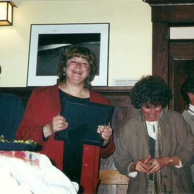 Karen Wood, Nancy Dreher, Nancy Cooley by R - Karen Wood Retirement Party March 2001; James Spellman