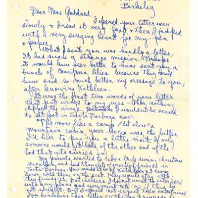 December 8, 1928, Personal Coorespondence from Cedric Wright to Mrs. Goddard, Berkeley, CA, letter about travels and mentions knowing Kathleen, envelope included
