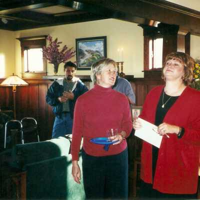 Karen Wood Retirement Party March 2001 ; Theresa Houtman with Karen Wood by R