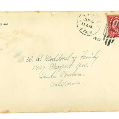January 3, 1929, New York City, Letter to W.R. Goddard Family gallery from Kathleen Goddard, personal coorespondence surrounding Kathleen and Ali (her husband) visiting galleries, museums, and a church lunchon, envelope included