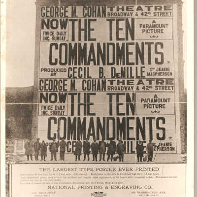 "Largest type Poster ever printed." Advertising the Ten Commandments.