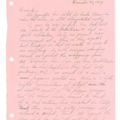 December 26, 1929, Letters from Kathleen Ali to W.R. Goddard, Day after Christmas, thanks to Mother and Father, note included on laudrey recepit; Letter from Valerie to Kathleen included, envelopes included