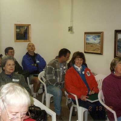 Dunes Discovery Center theater docent training. Florence Mathews, Elva Alvarez, Marilyn Steele, and Theresa Houtman 2/99.