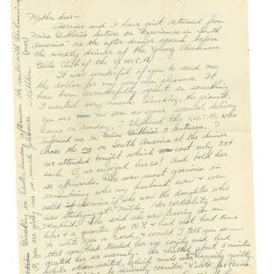 March 17, 1932, San Francisco, Letter written on back of saftey appliance company agreement from Kathleen Ali to Mrs. W.R. Goddard, Lecture on Experiences in South America, symphony concert, envelope included