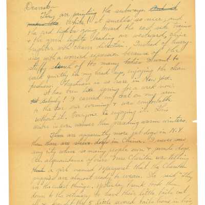 January 13, 1930, New York City, Letter from Kathleen Ali to W.R. Goddard & Family, painting the NYC subway, pet dogs, and airplane tickets, newspaper clipping included, envelope included