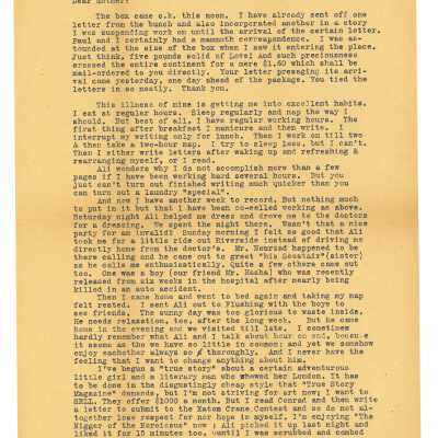 March 27, 1930, New York City, Typed letter from Kathleen Ali to Mrs. W.R. Goddard, Kathleen recovering from an illness and writing stories, envelope included