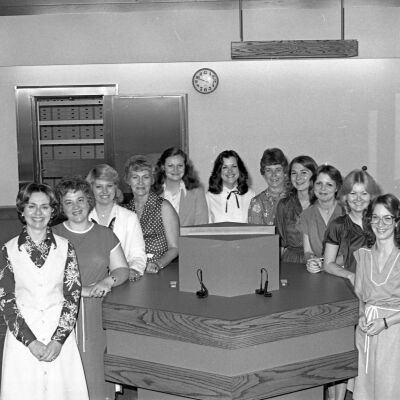 Unidentified women, Lacey Bank lobby, Date unknown: Frame 1a