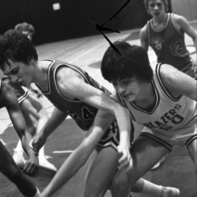 Timberline High School v. Olympia High School basketball game, Timberline High School gym, 1980: Frame 1