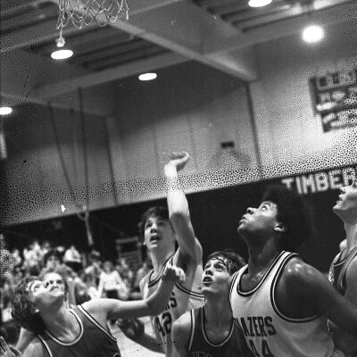 Timberline High School v. Olympia High School basketball game, Timberline High School gym, 1980: Frame 2