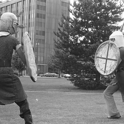 5th Century combatants, Heritage Park, Olympia WA, Date unknown: Frame 19