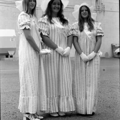 Tenino Labor Day Princesses, 1973. Pam Padgett, Tawanna Andrews and Pam Smith.: Frame 12