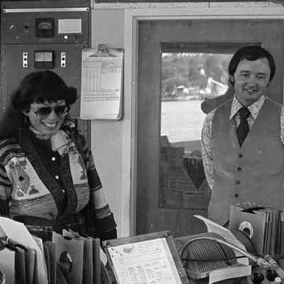 Unidentified woman and Dick Pust, Radio Studio, Date unknown: Frame 20b