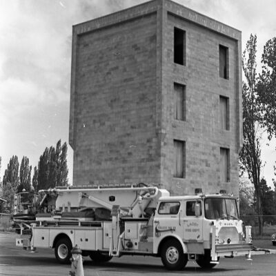 Building and fire engine, Date unknown: Frame 34