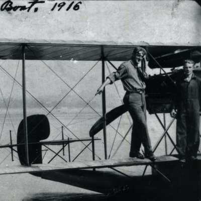 Joe Forkner and Frank Wadman on Curtiss Model F, 1916