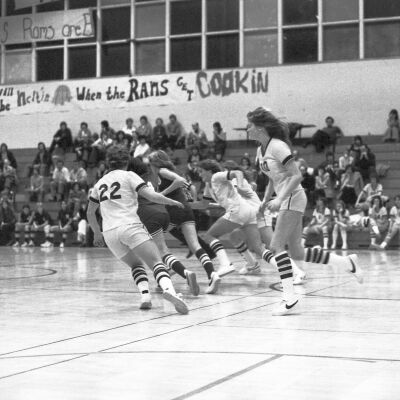 Women's basketball game, North Thurston High School gym, 1976: Frame 21a