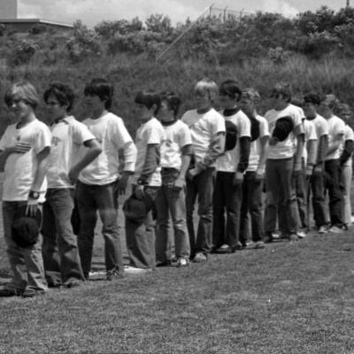 Unidentified boys, James Allen Hoey Benefit Baseball Game, Homann Park, Lacey, WA, 1973: Frame 33B
