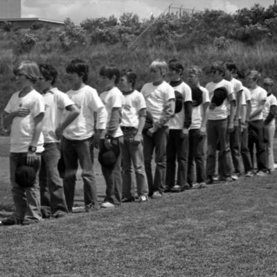 Unidentified boys, James Allen Hoey Benefit Baseball Game, Homann Park, Lacey, WA, 1973: Frame 34B