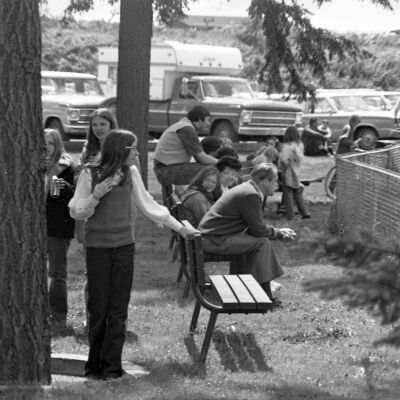 Spectators, James Allen Hoey Benefit Baseball Game, Homann Park, Lacey, WA, 1973: Frame 33A