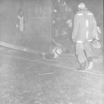 Firefighters putting out a fire, Timberline High School, October 17, 1972: Frame 14