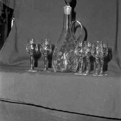 Decanter and wine glasses, Candle Shop, Capital Mall, Date unknown: Frame 21