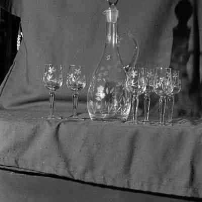 Decanter and wine glasses, Candle Shop, Capital Mall, Date unknown: Frame 24