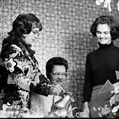 North Thurston District Faculty Wive's Tea, 1973. From left: Beth Taylor, Coetta Gott, Tarrie Herness: Frame 6