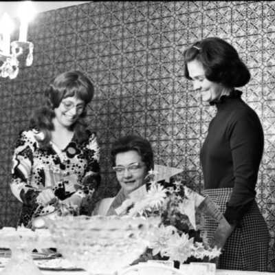 North Thurston District Faculty Wive's Tea, 1973. From left: Beth Taylor, Coetta Gott, Tarrie Herness: Frame 8