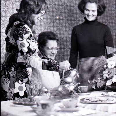 North Thurston District Faculty Wive's Tea, 1973. From left: Beth Taylor, Coetta Gott, Tarrie Herness: Frame 11