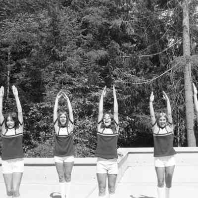 Unidentified cheerleaders, Timberline High School, 1972: Frame 5a