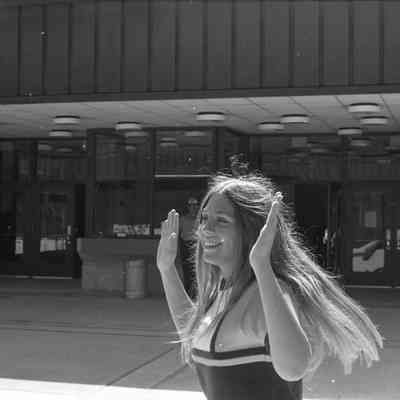 Unidentified cheerleader, Timberline High School, 1972: Frame 10a
