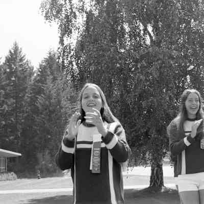 Unidentified cheerleaders, Timberline High School, 1972: Frame 11b