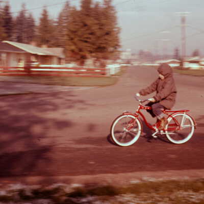 David Chamberlain Rides His New Bicycle, Christmas 1962