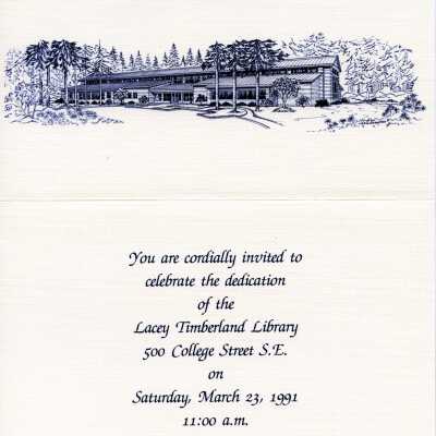 Invitation to the Lacey Timberland Library Dedication