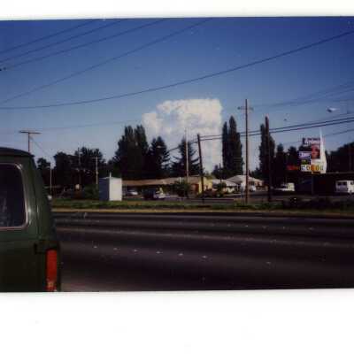 Mt. St. Helen's eruption photograph taken from Holt Radio & TV store.