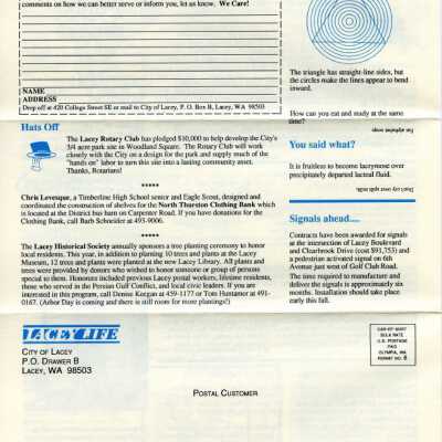 April1991 Lacey Life newsletter, p. 4: Copyright: City of Lacey; Origformat: Document; Resolution: 300 dpi
