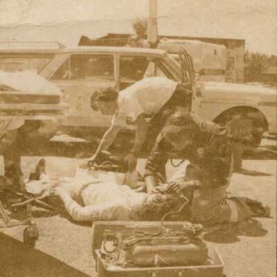 Training Exercise (Fake Injury) - Fire Recognition Day, Frame 28: Copyright: Lacey Museum Ken Balsley Collection; Origformat: Negative; Resolution: 3200 dpi; Negno: 2007-012.100N