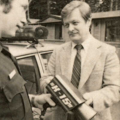John Mansfield with a radar gun