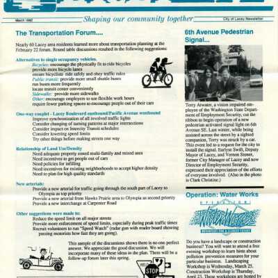 March 1992 Lacey Life, p. 1: Copyright: City of Lacey; Origformat: Document; Resolution: 300 dpi