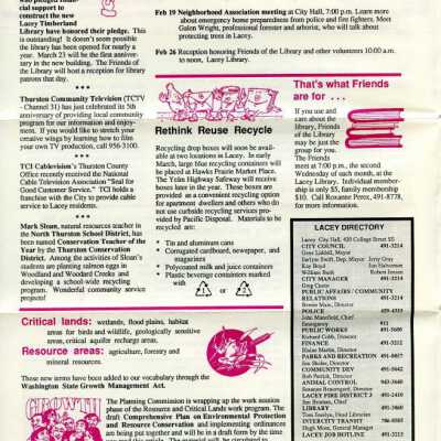 February 1992 Lacey Life, p. 2: Copyright: City of Lacey; Origformat: Document; Resolution: 300 dpi