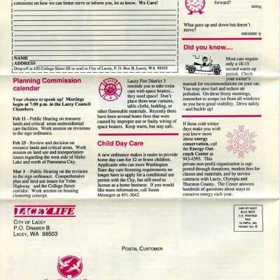 February 1992 Lacey Life, p. 4: Copyright: City of Lacey; Origformat: Document; Resolution: 300 dpi