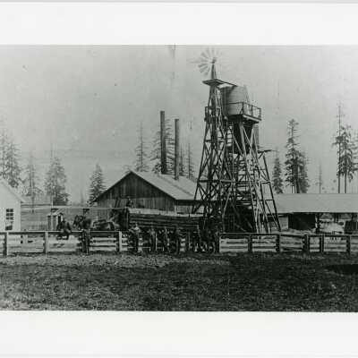 Russell Farm and Shingle Mill with employees, circa 1920