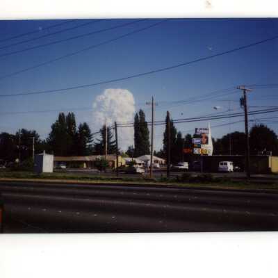 Mt. St. Helen's eruption photograph taken from Holt Radio & TV store.