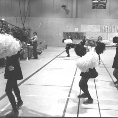 Cheerleaders at Timberline vs. Centralia, Men's Basketball game, 1976: Frame 3