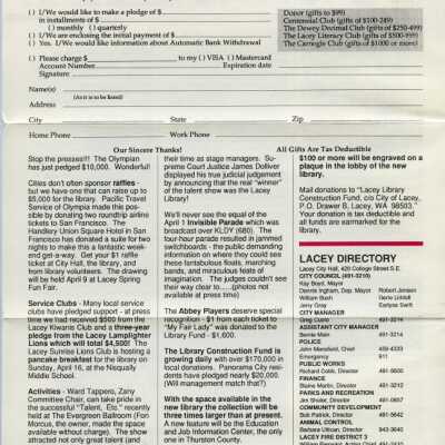 Page 2, Lacey Life Newsletter, April 1989: Copyright: City of Lacey; Origformat: Document; Resolution: 300 dpi
